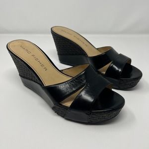 Marc Fisher Bivie Leather Slip On Wedge Sandals Size 9